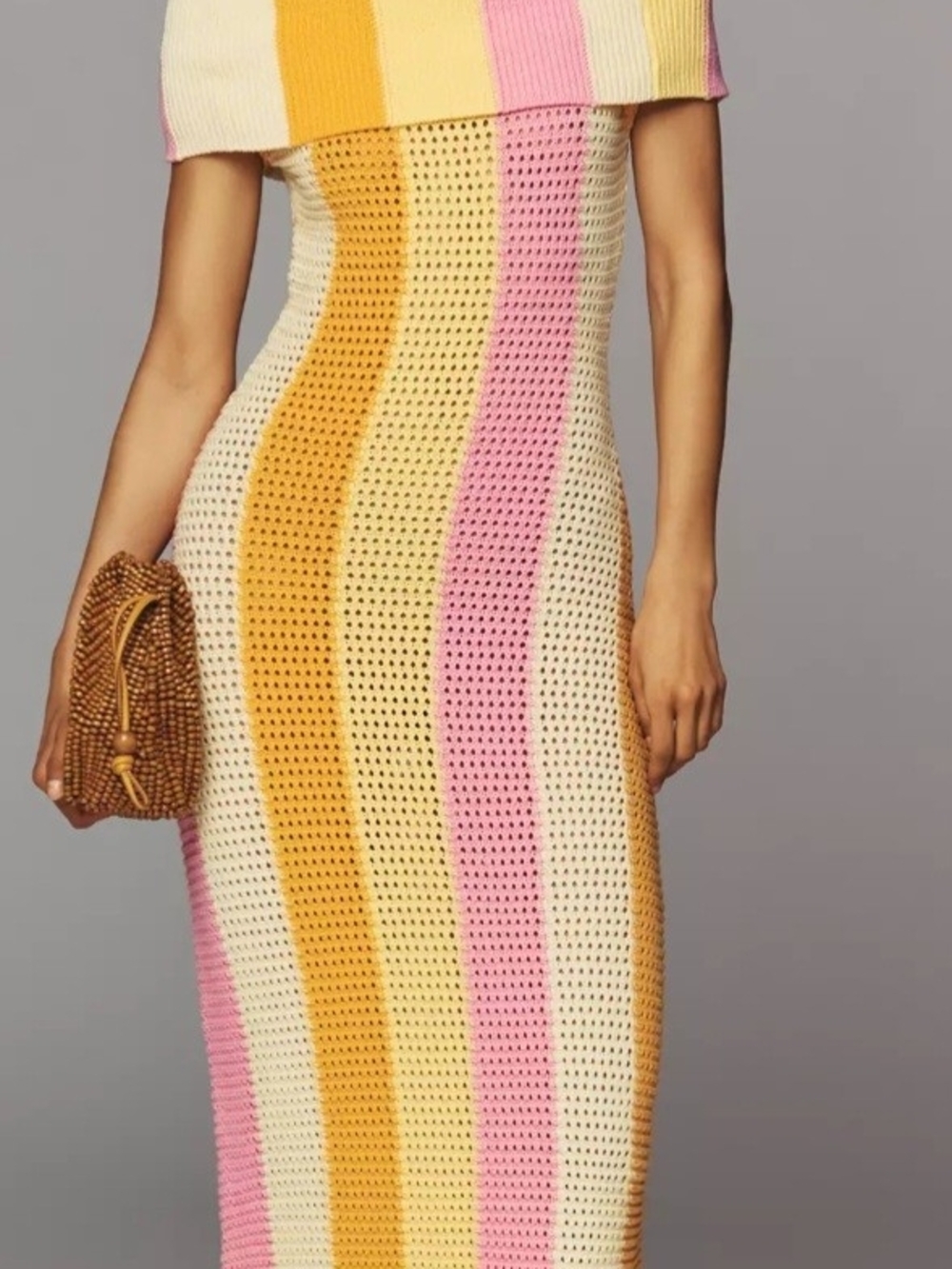 Endless Rose Striped Crochet Maxi Dress in Pink, Yellow & Cream